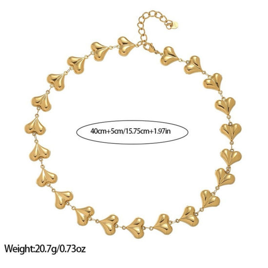 Image de 1 Piece 18K Real Gold Plated Heart Necklace, 304 Stainless Steel 40cm(15.7") + 5cm(2"), For Women, Stylish Valentine's Day Gift, Vacuum Plating