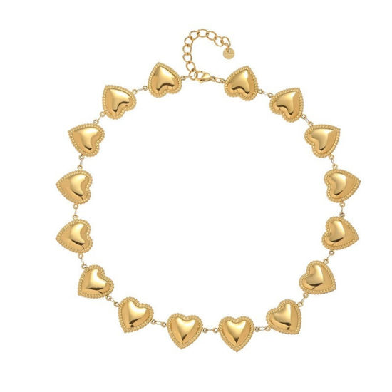 Image de 1 Piece 18K Real Gold Plated Heart Necklace, 304 Stainless Steel 40cm(15.7") + 5cm(2"), For Women, Stylish Valentine's Day Gift, Vacuum Plating