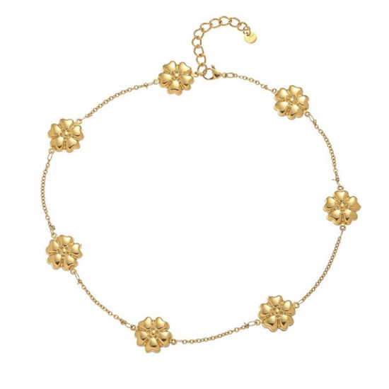 Image de 1 Piece 18K Real Gold Plated Flower Necklace, 304 Stainless Steel 40cm(15.7") + 5cm(2"), For Women, Stylish Exquisite Gift, Vacuum Plating