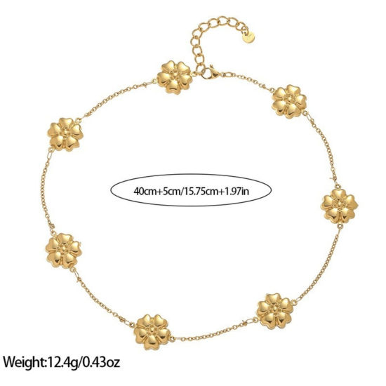 Image de 1 Piece 18K Real Gold Plated Flower Necklace, 304 Stainless Steel 40cm(15.7") + 5cm(2"), For Women, Stylish Exquisite Gift, Vacuum Plating