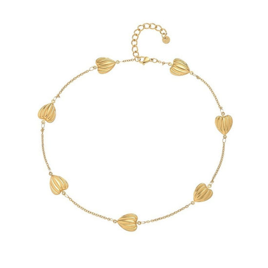 Image de 1 Piece 18K Real Gold Plated Heart Necklace, 304 Stainless Steel 40cm(15.7") + 5cm(2"), For Women, Stylish Valentine's Day Gift, Vacuum Plating