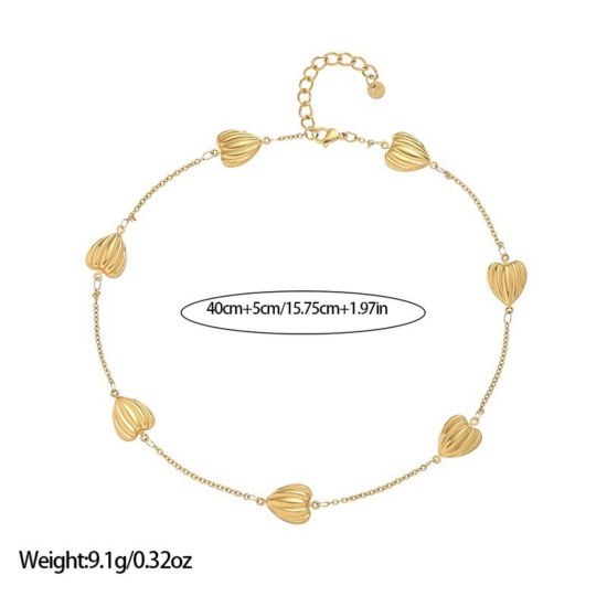 Image de 1 Piece 18K Real Gold Plated Heart Necklace, 304 Stainless Steel 40cm(15.7") + 5cm(2"), For Women, Stylish Valentine's Day Gift, Vacuum Plating