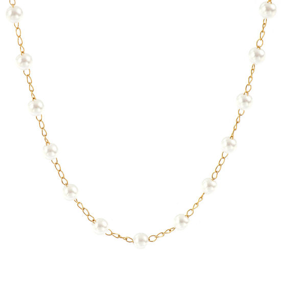 Изображение 1 ШТ 18K настоящее золото с покрытием Цепочка из бисера Ожерелья, 304 Нержавеющая Сталь & Акрил 42см + 5см, Размер цепи: 5мм, Для женщин, Белый Простой & повседневный Изысканный Празднование новоселья, Экологичное вакуумное PVD-покрытие