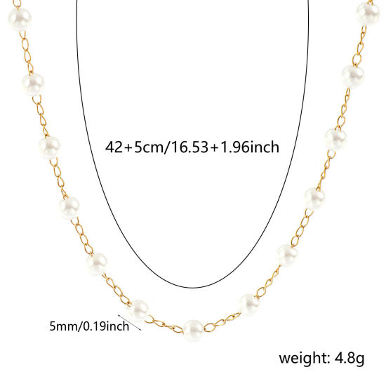 Изображение 1 ШТ 18K настоящее золото с покрытием Цепочка из бисера Ожерелья, 304 Нержавеющая Сталь & Акрил 42см + 5см, Размер цепи: 5мм, Для женщин, Белый Простой & повседневный Изысканный Празднование новоселья, Экологичное вакуумное PVD-покрытие