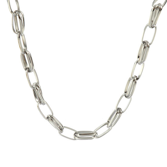 Изображение 1 ШТ Серебряный Тон Ручной Работы Цепь Ожерелья, 304 Нержавеющая Сталь 40см + 5см, Размер цепи: 7мм, Для женщин, Простой & повседневный Изысканный подарок, Экологичный