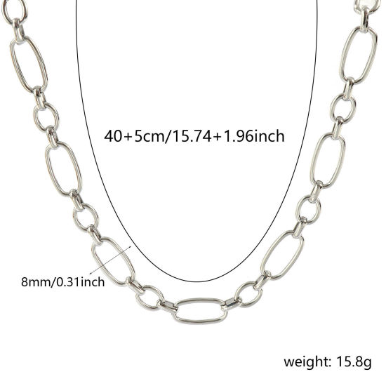 Изображение 1 ШТ Серебряный Тон Ручной Работы Цепь Ожерелья, 304 Нержавеющая Сталь 40см + 5см, Размер цепи: 8мм, Для женщин, Простой & повседневный Изысканный подарок, Экологичный