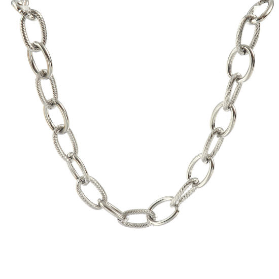 Изображение 1 ШТ Серебряный Тон Ручной Работы Цепь Ожерелья, 304 Нержавеющая Сталь 40см + 5см, Размер цепи: 10мм, Для женщин, Простой & повседневный Изысканный подарок, Экологичный