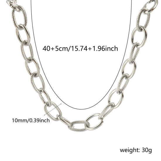 Изображение 1 ШТ Серебряный Тон Ручной Работы Цепь Ожерелья, 304 Нержавеющая Сталь 40см + 5см, Размер цепи: 10мм, Для женщин, Простой & повседневный Изысканный подарок, Экологичный