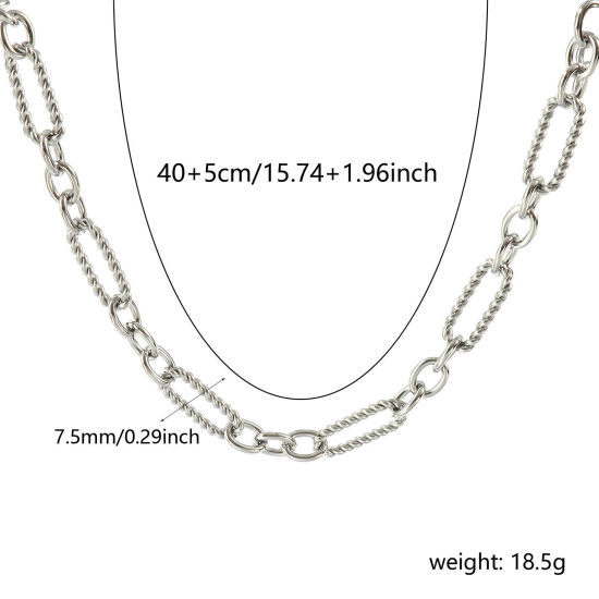 Изображение 1 ШТ Серебряный Тон Ручной Работы Цепь Ожерелья, 304 Нержавеющая Сталь 40см + 5см, Размер цепи: 7.5мм, Для женщин, Простой & повседневный Изысканный подарок, Экологичный