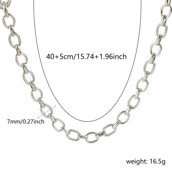 Изображение 1 ШТ Серебряный Тон Ручной Работы Цепь Ожерелья, 304 Нержавеющая Сталь 40см + 5см, Размер цепи: 7мм, Для женщин, Простой & повседневный Изысканный подарок, Экологичный