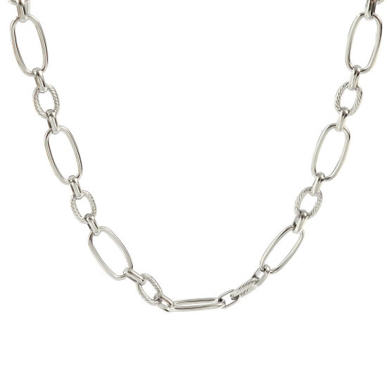 Изображение 1 ШТ Серебряный Тон Ручной Работы Цепь Ожерелья, 304 Нержавеющая Сталь 40см + 5см, Размер цепи: 8мм, Для женщин, Простой & повседневный Изысканный подарок, Экологичный