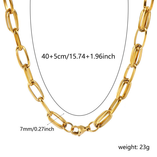Imagen de 1 Unidad 18K Oro Real Chapado Cadena de Eslabones Hechos a Mano Collares, 304 Acero Inoxidable 40cm + 5cm, Tamaño de la cadena: 7mm, Para Mujeres, Sencillo & Casual Exquisito Regalo, Recubrimiento al Vacío PVD Ecológico