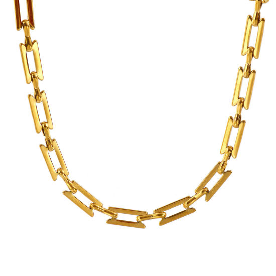 Imagen de 1 Unidad 18K Oro Real Chapado Cadena de Eslabones Hechos a Mano Collares, 304 Acero Inoxidable 40cm + 5cm, Tamaño de la cadena: 6.5mm, Para Mujeres, Sencillo & Casual Exquisito Regalo, Recubrimiento al Vacío PVD Ecológico