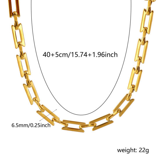 Imagen de 1 Unidad 18K Oro Real Chapado Cadena de Eslabones Hechos a Mano Collares, 304 Acero Inoxidable 40cm + 5cm, Tamaño de la cadena: 6.5mm, Para Mujeres, Sencillo & Casual Exquisito Regalo, Recubrimiento al Vacío PVD Ecológico