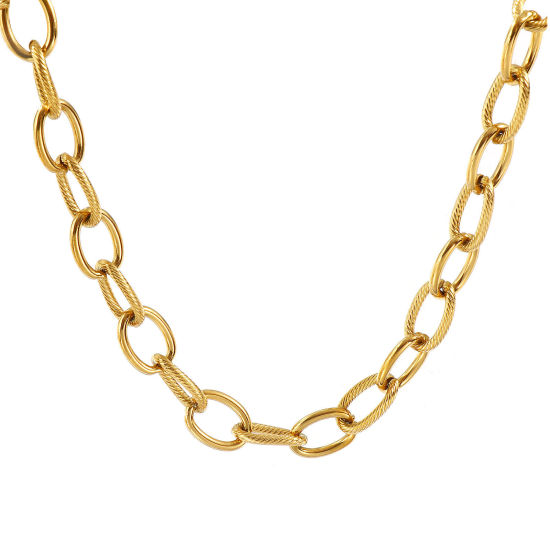 Imagen de 1 Unidad 18K Oro Real Chapado Cadena de Eslabones Hechos a Mano Collares, 304 Acero Inoxidable 40cm + 5cm, Tamaño de la cadena: 10mm, Para Mujeres, Sencillo & Casual Exquisito Regalo, Recubrimiento al Vacío PVD Ecológico