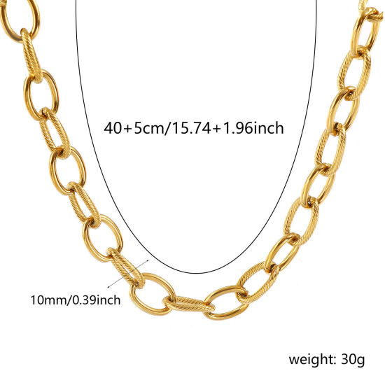 Imagen de 1 Unidad 18K Oro Real Chapado Cadena de Eslabones Hechos a Mano Collares, 304 Acero Inoxidable 40cm + 5cm, Tamaño de la cadena: 10mm, Para Mujeres, Sencillo & Casual Exquisito Regalo, Recubrimiento al Vacío PVD Ecológico