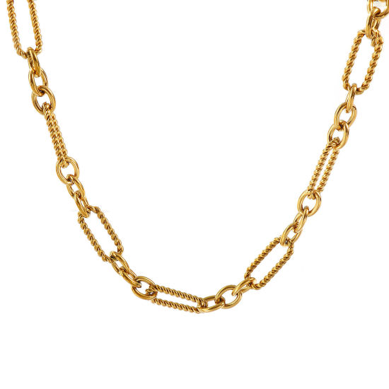 Imagen de 1 Unidad 18K Oro Real Chapado Cadena de Eslabones Hechos a Mano Collares, 304 Acero Inoxidable 40cm + 5cm, Tamaño de la cadena: 7.5mm, Para Mujeres, Sencillo & Casual Exquisito Regalo, Recubrimiento al Vacío PVD Ecológico