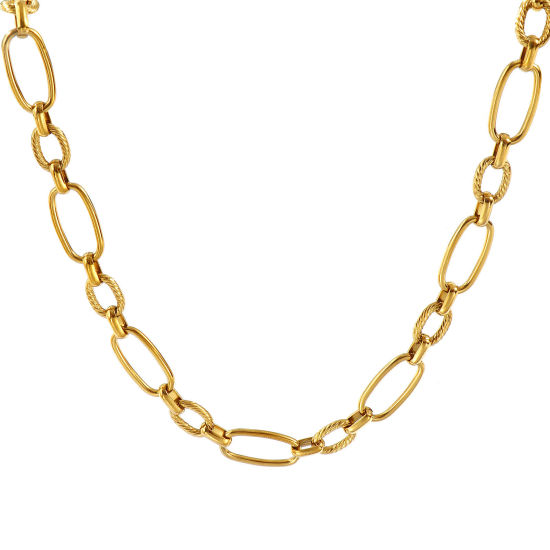 Imagen de 1 Unidad 18K Oro Real Chapado Cadena de Eslabones Hechos a Mano Collares, 304 Acero Inoxidable 40cm + 5cm, Tamaño de la cadena: 8mm, Para Mujeres, Sencillo & Casual Exquisito Regalo, Recubrimiento al Vacío PVD Ecológico