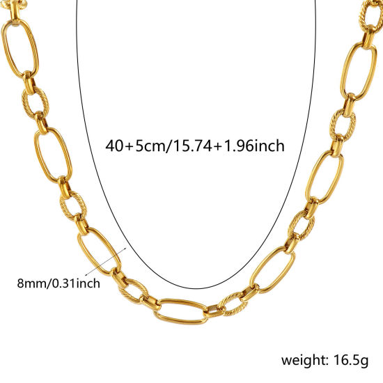 Imagen de 1 Unidad 18K Oro Real Chapado Cadena de Eslabones Hechos a Mano Collares, 304 Acero Inoxidable 40cm + 5cm, Tamaño de la cadena: 8mm, Para Mujeres, Sencillo & Casual Exquisito Regalo, Recubrimiento al Vacío PVD Ecológico