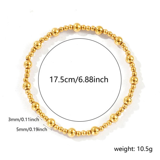 Picture of Wholesale Elastic 3mm+5mm 304 Stainless Steel Beaded Bubble Bracelets, 18K Gold Plated Eco-friendly PVD Vacuum Plating, Unisex Simple Dainty Gift Jewelry Supply, 17.5cm(6 7/8") long, 1 Piece