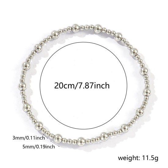 Picture of Wholesale Elastic 3mm+5mm 304 Stainless Steel Beaded Bubble Bracelets, Silver Tone Eco-friendly, Unisex Simple Dainty Gift Jewelry Supply, 20cm(7.9") long, 1 Piece