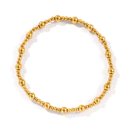 Picture of Wholesale Elastic 3mm+5mm 304 Stainless Steel Beaded Bubble Bracelets, 18K Gold Plated Eco-friendly PVD Vacuum Plating, Unisex Simple Dainty Gift Jewelry Supply, 20cm(7.9") long, 1 Piece