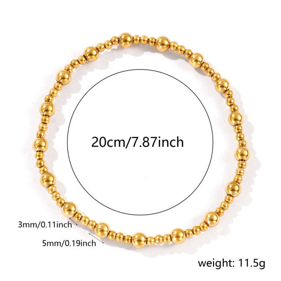 Picture of Wholesale Elastic 3mm+5mm 304 Stainless Steel Beaded Bubble Bracelets, 18K Gold Plated Eco-friendly PVD Vacuum Plating, Unisex Simple Dainty Gift Jewelry Supply, 20cm(7.9") long, 1 Piece