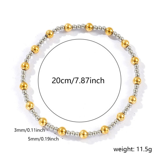 Picture of Wholesale Elastic 3mm+5mm 304 Stainless Steel Beaded Bubble Bracelets, Silver Tone & 18K Gold Plated Eco-friendly PVD Vacuum Plating, Unisex Simple Dainty Gift Jewelry Supply, 20cm(7.9") long, 1 Piece