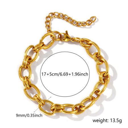 卸売り 304ステンレス鋼 小豆チェーン・あづきチェーン ブレスレット、 18Kゴールドメッキ エコフレンドリー、 レディース シンプル ファッション おしゃれ プレゼント宝飾の供給 17cm長さ、 チェーンサイズ: 9mm、 1 本 の画像