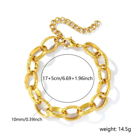 卸売り 304ステンレス鋼 小豆チェーン・あづきチェーン ブレスレット、 18Kゴールドメッキ エコフレンドリー、 レディース シンプル ファッション おしゃれ プレゼント宝飾の供給 17cm長さ、 チェーンサイズ: 10mm、 1 本 の画像
