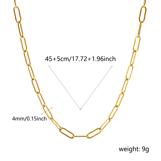 Imagen de Plano Collares Al Por Mayor, Catena di Fermagli 18K Oro Real Chapado 304 Acero Inoxidable, Unisex PVD Ecológico Impermeable Antioxidante Hipoalergénico Elegante Minimalista Regalo Joyería Para Minorista, 45cm + 5cm longitud, Tamaño de la Cadena: 12x4mm, 1 Unidad
