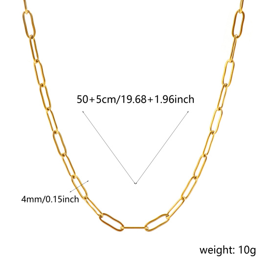 Imagen de Plano Collares Al Por Mayor, Catena di Fermagli 18K Oro Real Chapado 304 Acero Inoxidable, Unisex PVD Ecológico Impermeable Antioxidante Hipoalergénico Elegante Minimalista Regalo Joyería Para Minorista, 50cm + 5cm longitud, Tamaño de la Cadena: 12x4mm, 1 Unidad