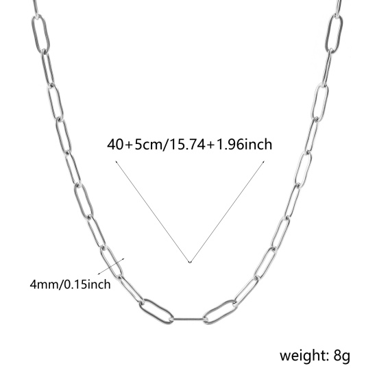 Imagen de Plano Collares Al Por Mayor, Catena di Fermagli Tono de Plata 304 Acero Inoxidable, Unisex Respetuoso del Medio Ambiente Elegante Minimalista Regalo Joyería Para Minorista, 40cm + 5cm longitud, Tamaño de la Cadena: 12x4mm, 1 Unidad