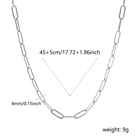 Imagen de Plano Collares Al Por Mayor, Catena di Fermagli Tono de Plata 304 Acero Inoxidable, Unisex Respetuoso del Medio Ambiente Elegante Minimalista Regalo Joyería Para Minorista, 45cm + 5cm longitud, Tamaño de la Cadena: 12x4mm, 1 Unidad
