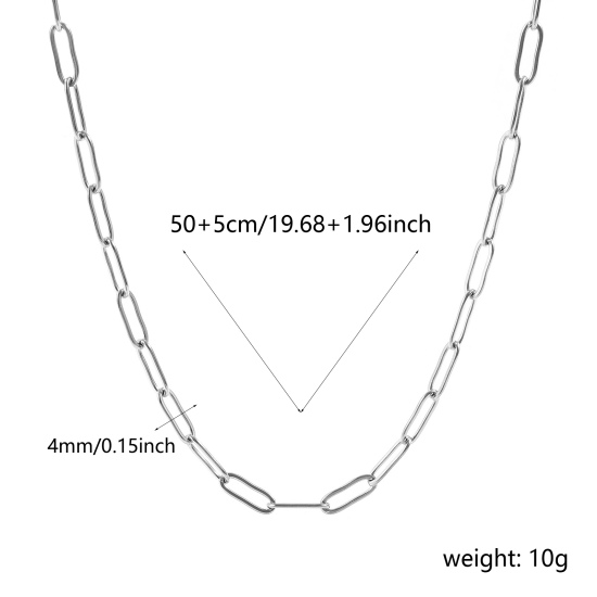 Imagen de Plano Collares Al Por Mayor, Catena di Fermagli Tono de Plata 304 Acero Inoxidable, Unisex Respetuoso del Medio Ambiente Elegante Minimalista Regalo Joyería Para Minorista, 50cm + 5cm longitud, Tamaño de la Cadena: 12x4mm, 1 Unidad