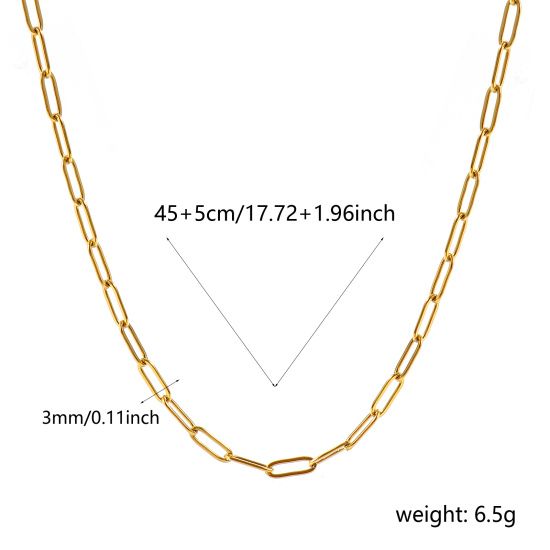 Imagen de Plano Collares Al Por Mayor, Catena di Fermagli 18K Oro Real Chapado 304 Acero Inoxidable, Unisex PVD Ecológico Impermeable Antioxidante Hipoalergénico Elegante Minimalista Regalo Joyería Para Minorista, 45cm + 5cm longitud, Tamaño de la Cadena: 9x3mm, 1 Unidad