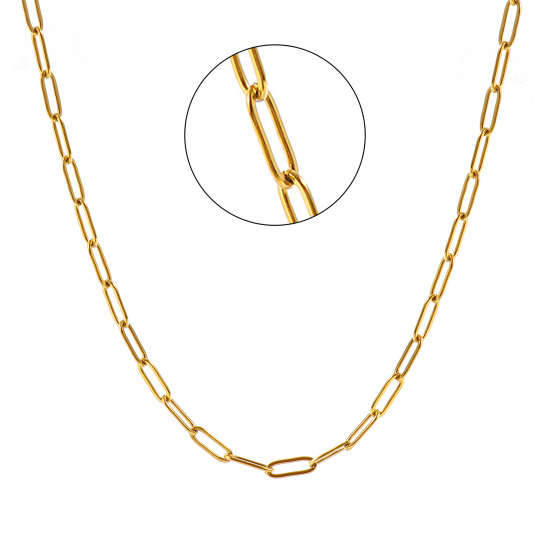 Imagen de Plano Collares Al Por Mayor, Catena di Fermagli 18K Oro Real Chapado 304 Acero Inoxidable, Unisex PVD Ecológico Impermeable Antioxidante Hipoalergénico Elegante Minimalista Regalo Joyería Para Minorista, 50cm + 5cm longitud, Tamaño de la Cadena: 9x3mm, 1 Unidad