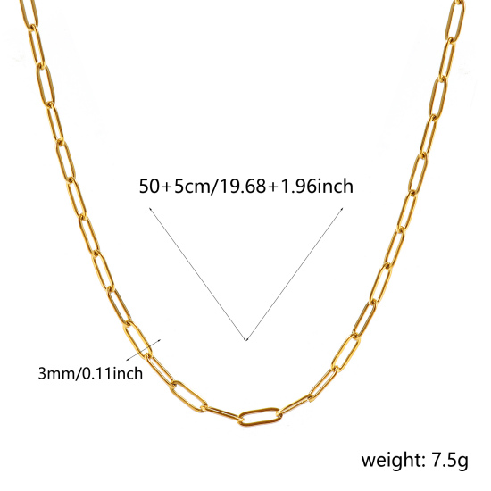 Imagen de Plano Collares Al Por Mayor, Catena di Fermagli 18K Oro Real Chapado 304 Acero Inoxidable, Unisex PVD Ecológico Impermeable Antioxidante Hipoalergénico Elegante Minimalista Regalo Joyería Para Minorista, 50cm + 5cm longitud, Tamaño de la Cadena: 9x3mm, 1 Unidad