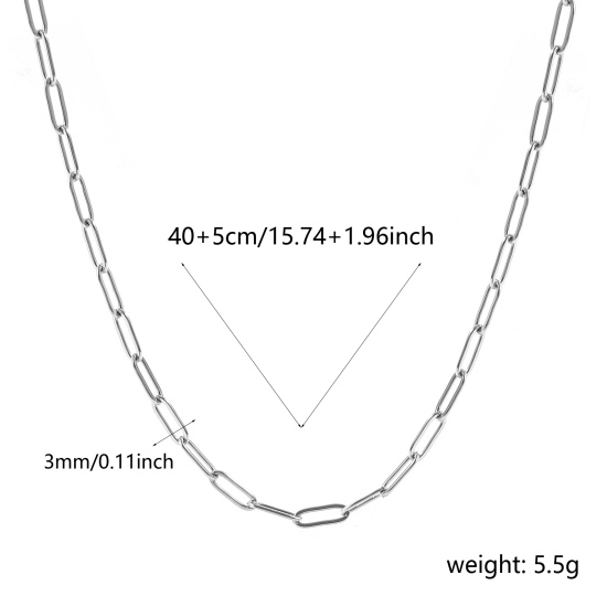 Imagen de Plano Collares Al Por Mayor, Catena di Fermagli Tono de Plata 304 Acero Inoxidable, Unisex Respetuoso del Medio Ambiente Elegante Minimalista Regalo Joyería Para Minorista, 40cm + 5cm longitud, Tamaño de la Cadena: 9x3mm, 1 Unidad
