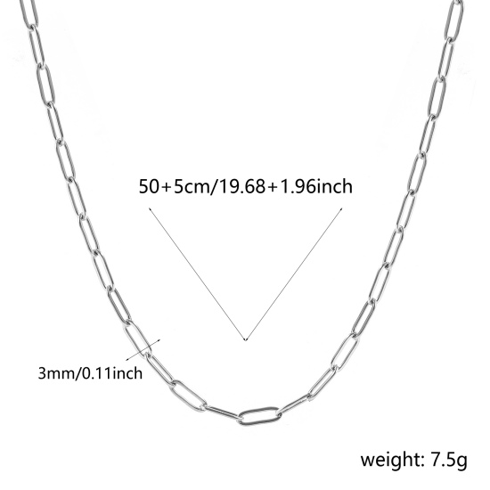 Imagen de Plano Collares Al Por Mayor, Catena di Fermagli Tono de Plata 304 Acero Inoxidable, Unisex Respetuoso del Medio Ambiente Elegante Minimalista Regalo Joyería Para Minorista, 50cm + 5cm longitud, Tamaño de la Cadena: 9x3mm, 1 Unidad