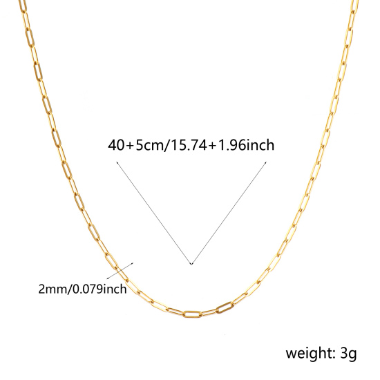 Imagen de Plano Collares Al Por Mayor, Catena di Fermagli 18K Oro Real Chapado 304 Acero Inoxidable, Unisex PVD Ecológico Impermeable Antioxidante Hipoalergénico Elegante Minimalista Regalo Joyería Para Minorista, 40cm + 5cm longitud, Tamaño de la Cadena: 5x2mm, 1 Unidad