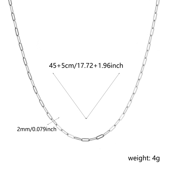 Imagen de Plano Collares Al Por Mayor, Catena di Fermagli Tono de Plata 304 Acero Inoxidable, Unisex Respetuoso del Medio Ambiente Elegante Minimalista Regalo Joyería Para Minorista, 45cm + 5cm longitud, Tamaño de la Cadena: 5x2mm, 1 Unidad