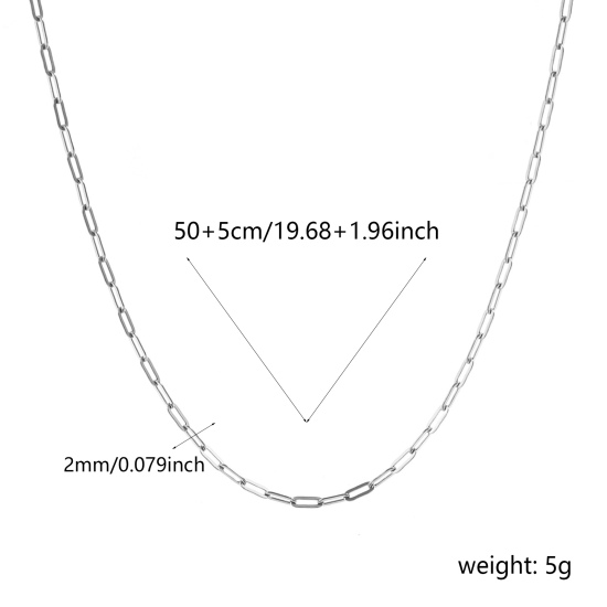 Imagen de Plano Collares Al Por Mayor, Catena di Fermagli Tono de Plata 304 Acero Inoxidable, Unisex Respetuoso del Medio Ambiente Elegante Minimalista Regalo Joyería Para Minorista, 50cm + 5cm longitud, Tamaño de la Cadena: 5x2mm, 1 Unidad