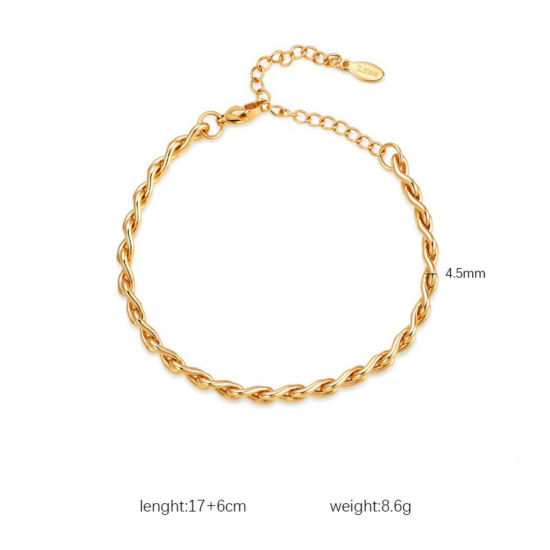 Imagen de Pulseras Al Por Mayor, Cadena de Trenzada Chapado en Oro de 18K 304 Acero Inoxidable, Mujeres Respetuoso del Medio Ambiente Exquisito Elegante Regalo Joyería Para Minorista, 17cm + 6cm longitud, 1 Unidad