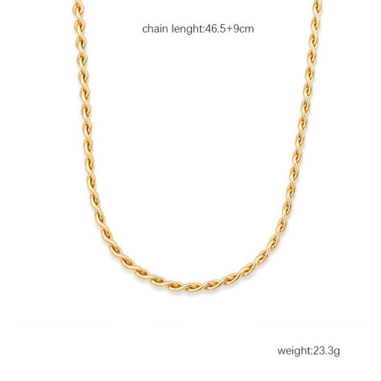 Imagen de Collares Al Por Mayor, Cadena de Trenzada Chapado en Oro de 18K 304 Acero Inoxidable, Mujeres Respetuoso del Medio Ambiente Exquisito Elegante Regalo Joyería Para Minorista, 46.5cm + 9cm longitud, 1 Unidad