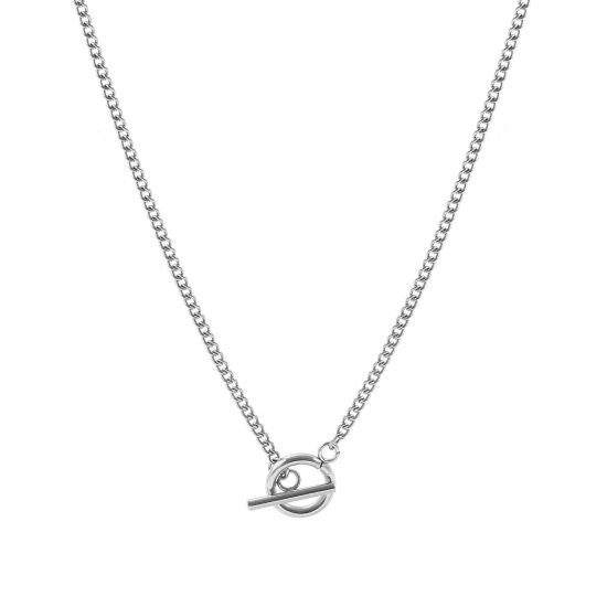 Imagen de Con Cierres de Palanca Collares Al Por Mayor, Cadenas de Curb Tono de Plata 304 Acero Inoxidable, Unisex Respetuoso del Medio Ambiente Sencillo Hip Hop Regalo Joyería Para Minorista, 45cm longitud, Tamaño de la Cadena: 2.2mm, 1 Unidad