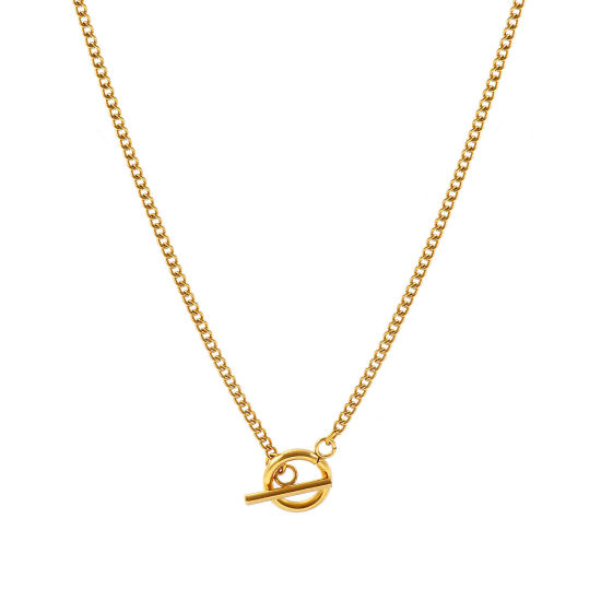 Imagen de Con Cierres de Palanca Collares Al Por Mayor, Cadenas de Curb 18K Oro Real Chapado 304 Acero Inoxidable, Unisex PVD Ecológico Sencillo Hip Hop Regalo Joyería Para Minorista, 45cm longitud, Tamaño de la Cadena: 2.2mm, 1 Unidad