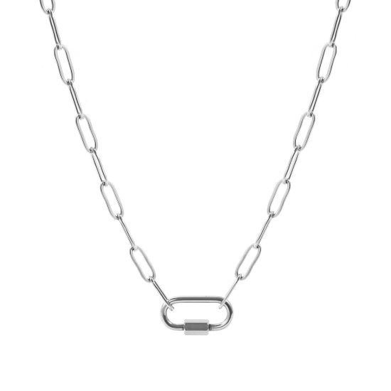 Imagen de Con Cierres de Tornillo Collar Porta Colgante Al Por Mayor, Catena di Fermagli Tono de Plata 304 Acero Inoxidable, Unisex Respetuoso del Medio Ambiente Sencillo Hip Hop Regalo Joyería Para Minorista, 44.5cm longitud, Tamaño de la Cadena: 4mm, 1 Unidad
