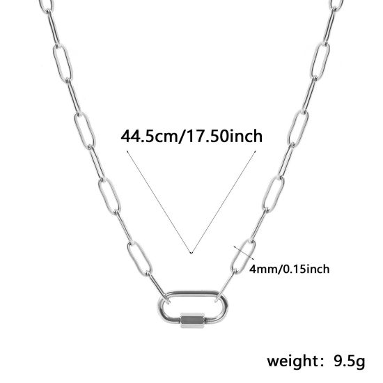 Imagen de Con Cierres de Tornillo Collar Porta Colgante Al Por Mayor, Catena di Fermagli Tono de Plata 304 Acero Inoxidable, Unisex Respetuoso del Medio Ambiente Sencillo Hip Hop Regalo Joyería Para Minorista, 44.5cm longitud, Tamaño de la Cadena: 4mm, 1 Unidad