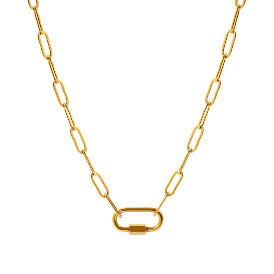 Imagen de Con Cierres de Tornillo Collar Porta Colgante Al Por Mayor, Catena di Fermagli 18K Oro Real Chapado 304 Acero Inoxidable, Unisex PVD Ecológico Sencillo Hip Hop Regalo Joyería Para Minorista, 44.5cm longitud, Tamaño de la Cadena: 4mm, 1 Unidad